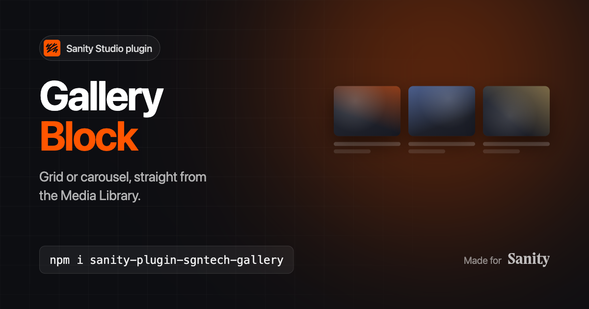 sanity-plugin-sgntech-gallery — image galleries as a Portable Text block