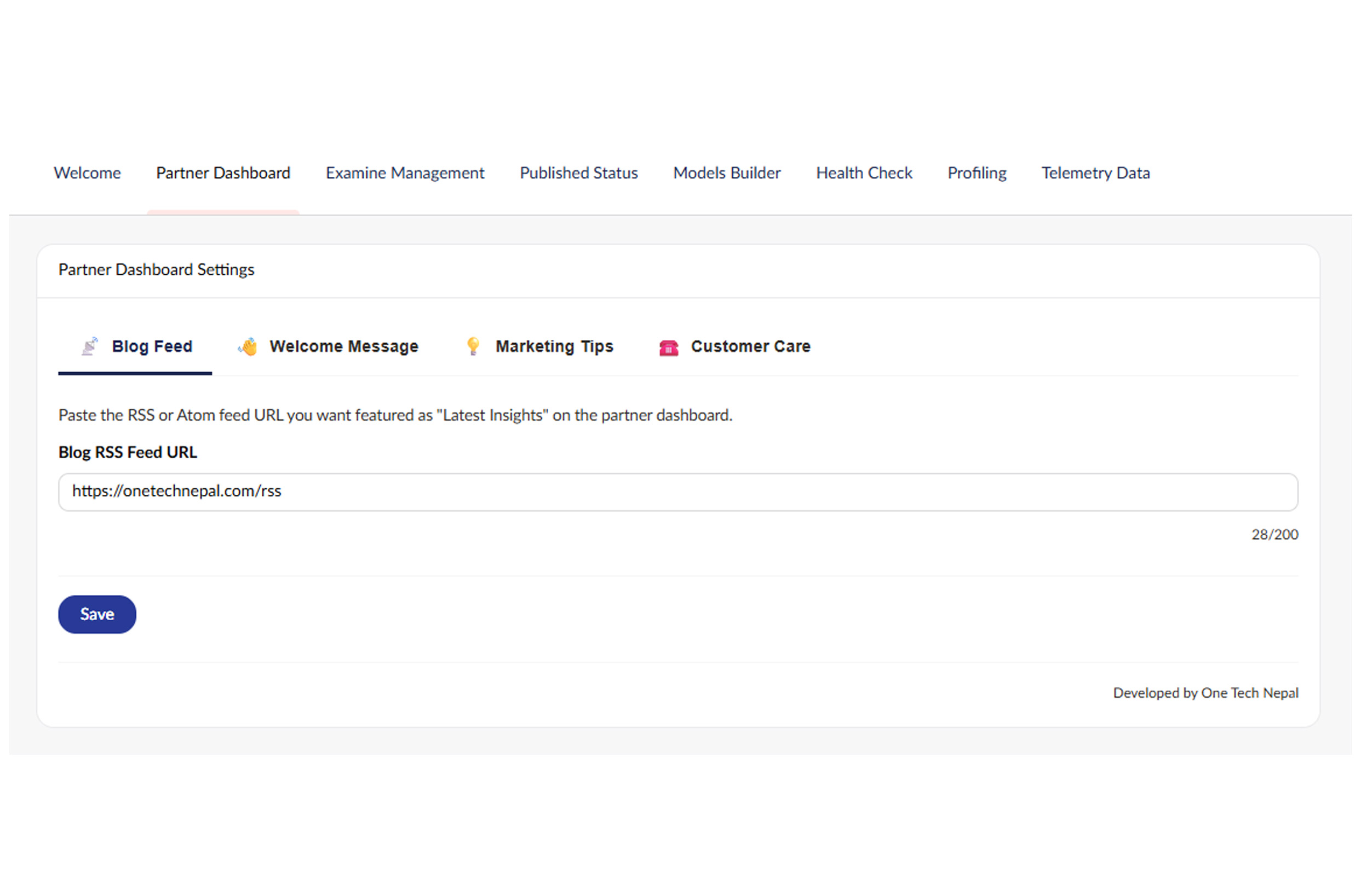 Blog Feed settings tab