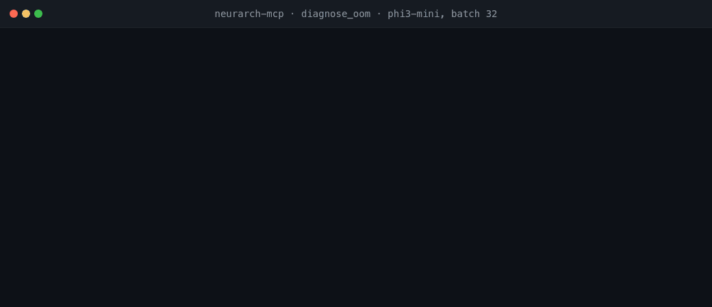 diagnose_oom naming too-big-for-card and batch 8 with 4 accumulation steps