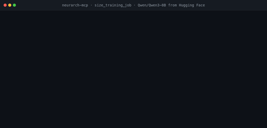 size_training_job on hf:Qwen/Qwen3-8B: no single card holds it, 8xA100-40 fits only under FSDP / ZeRO-3