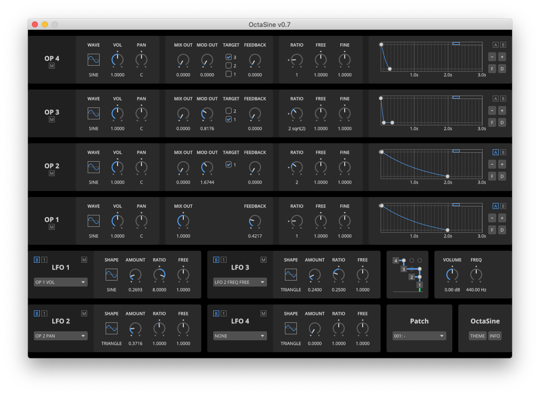 Screenshot of OctaSine in dark mode