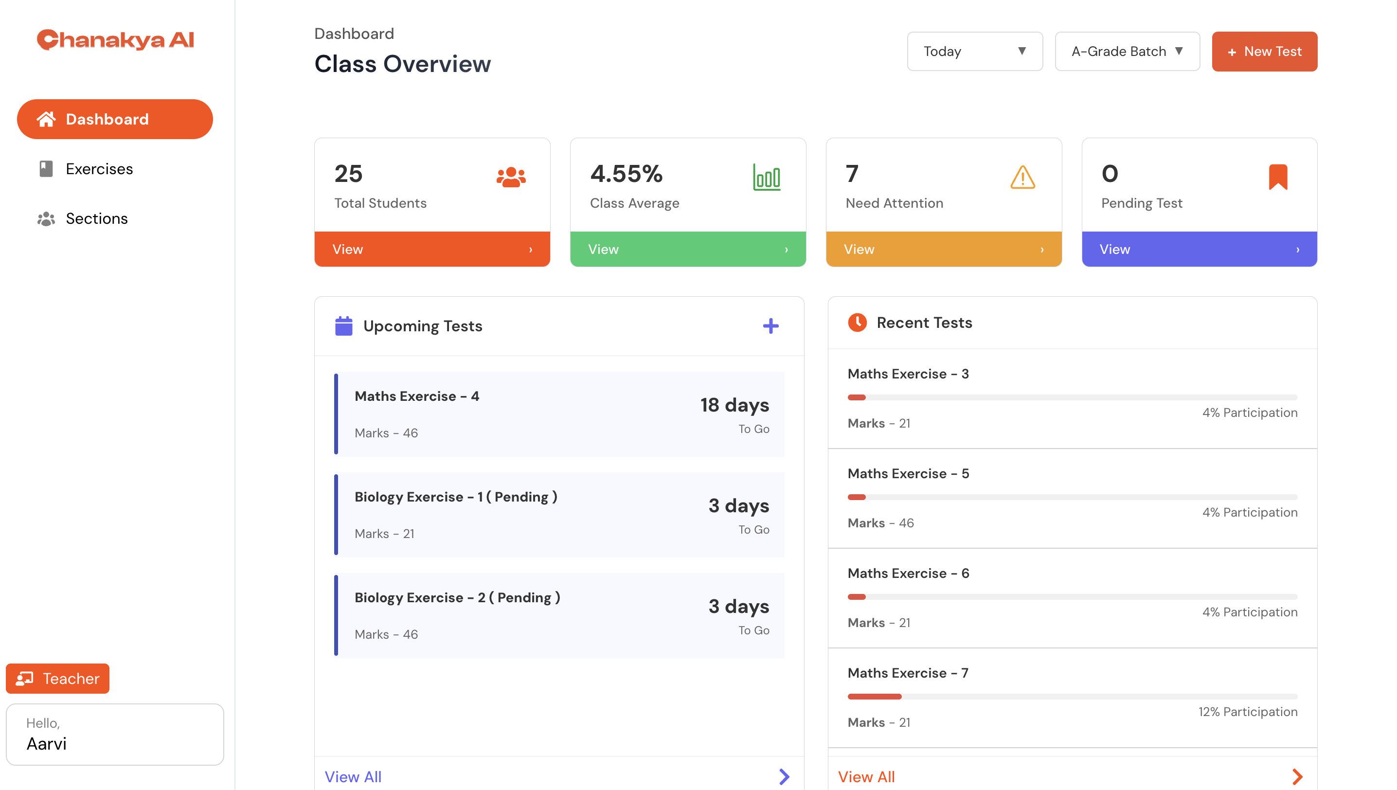 Teacher dashboard