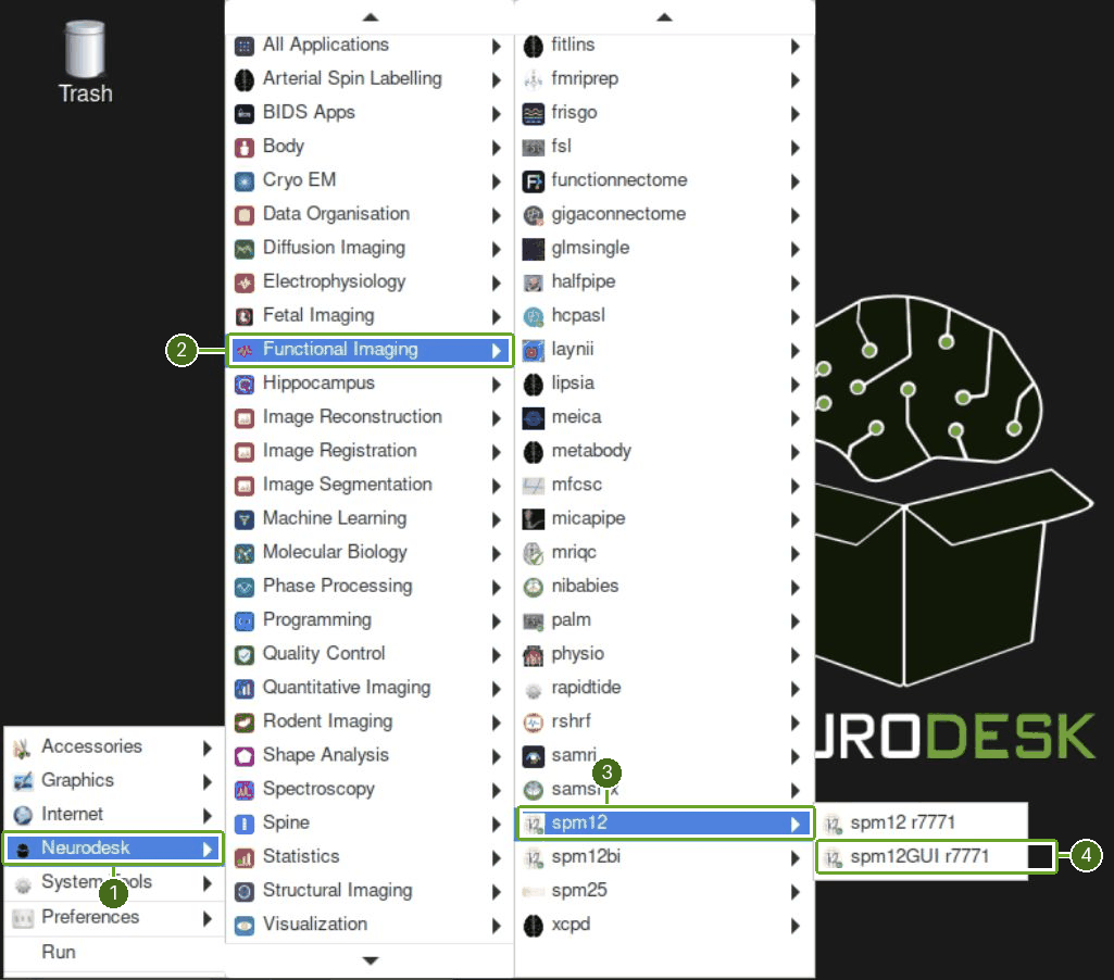 SPM launcher in the current Neurodesk menu