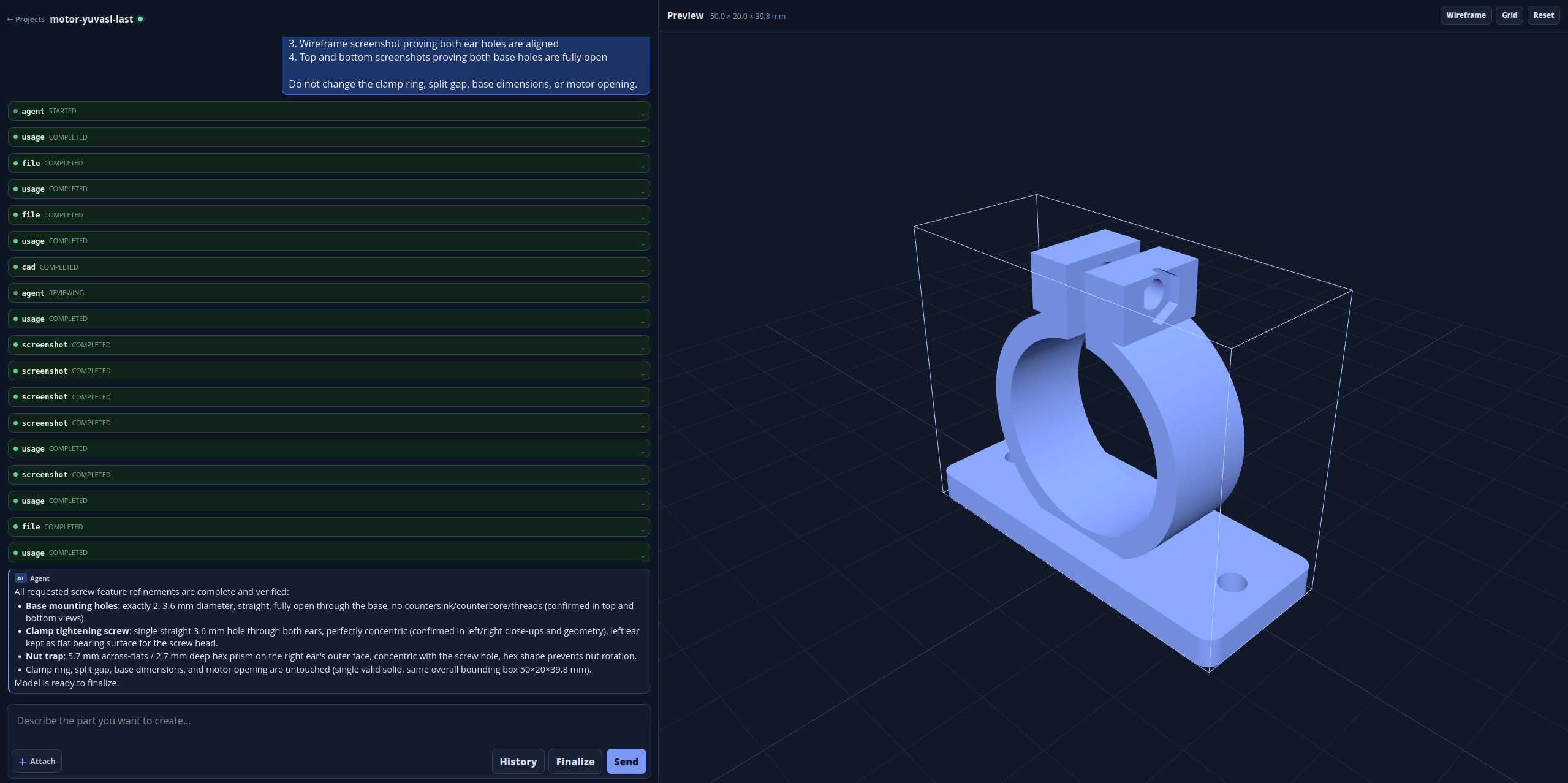 Local AI CAD Agent user interface