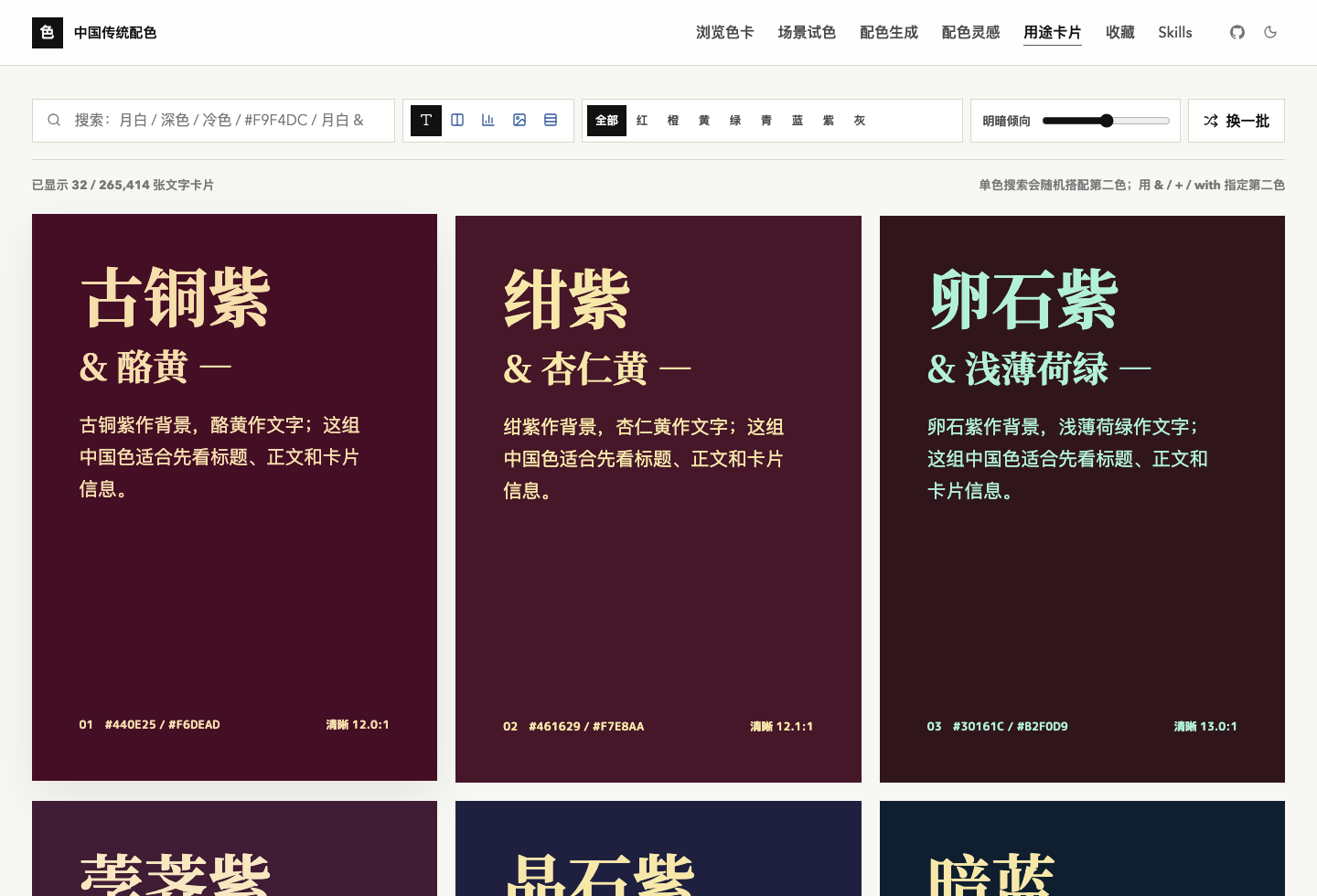 Screenshot of usage cards