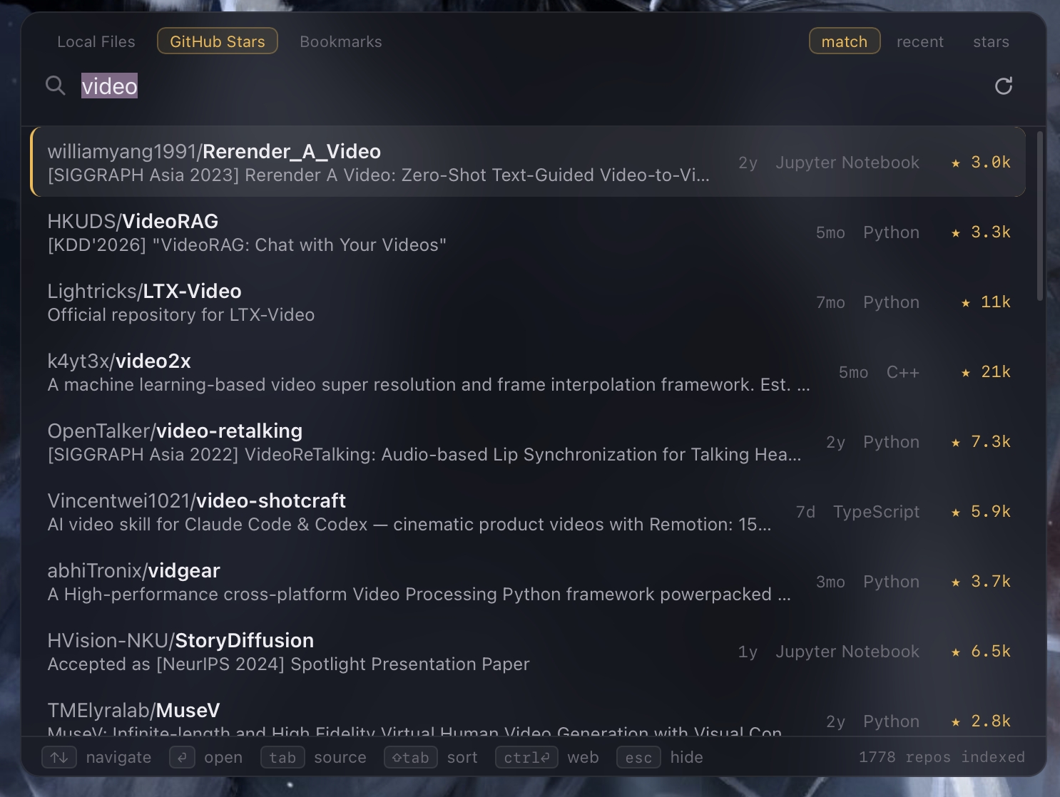 检索 GitHub stars