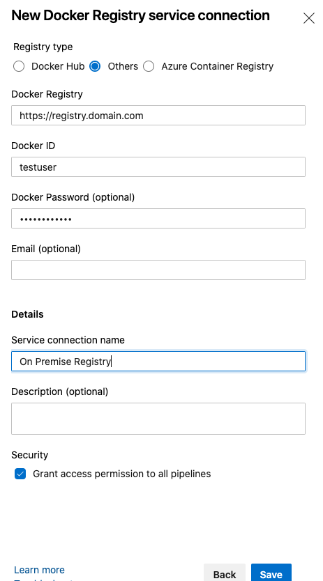 Create Docker Registry Service Connection