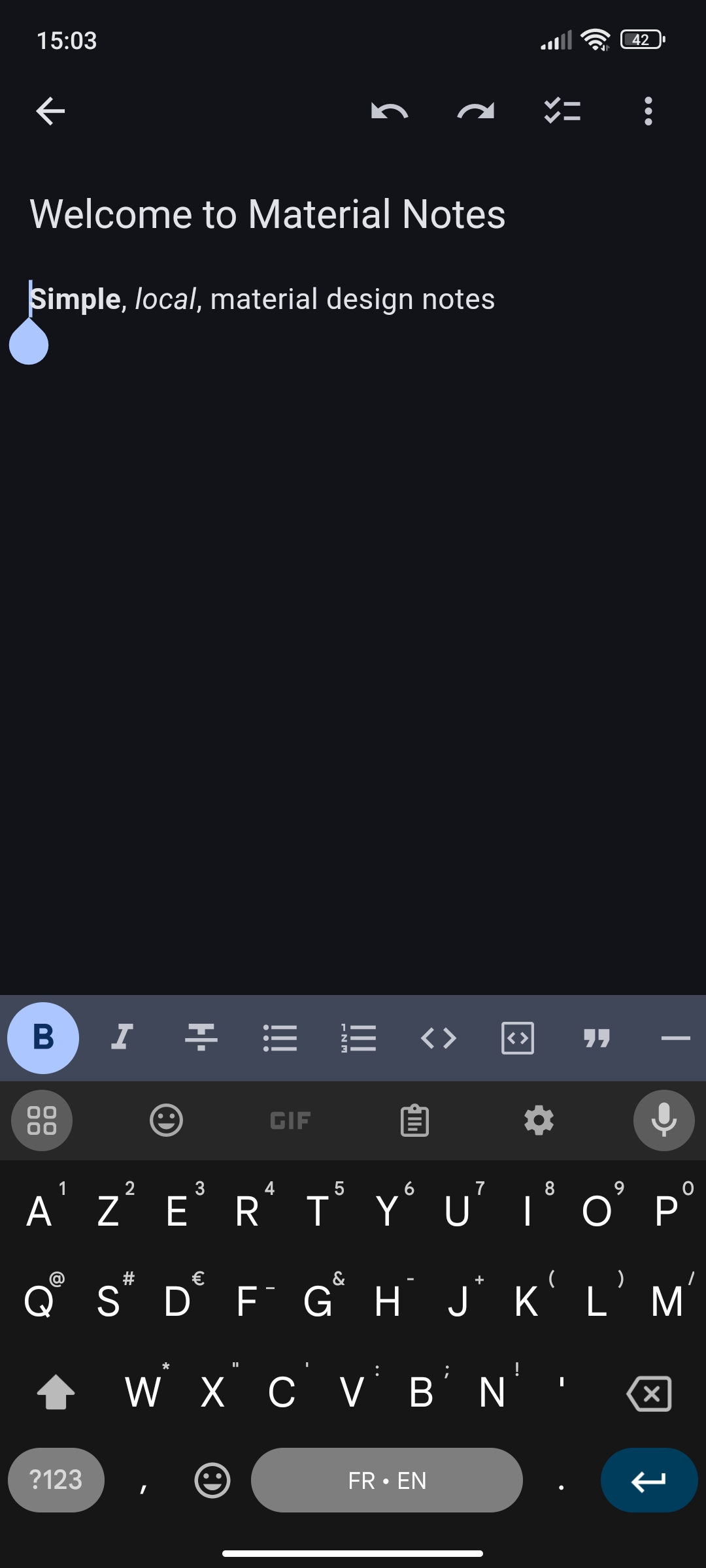 Screenshots of the note editor