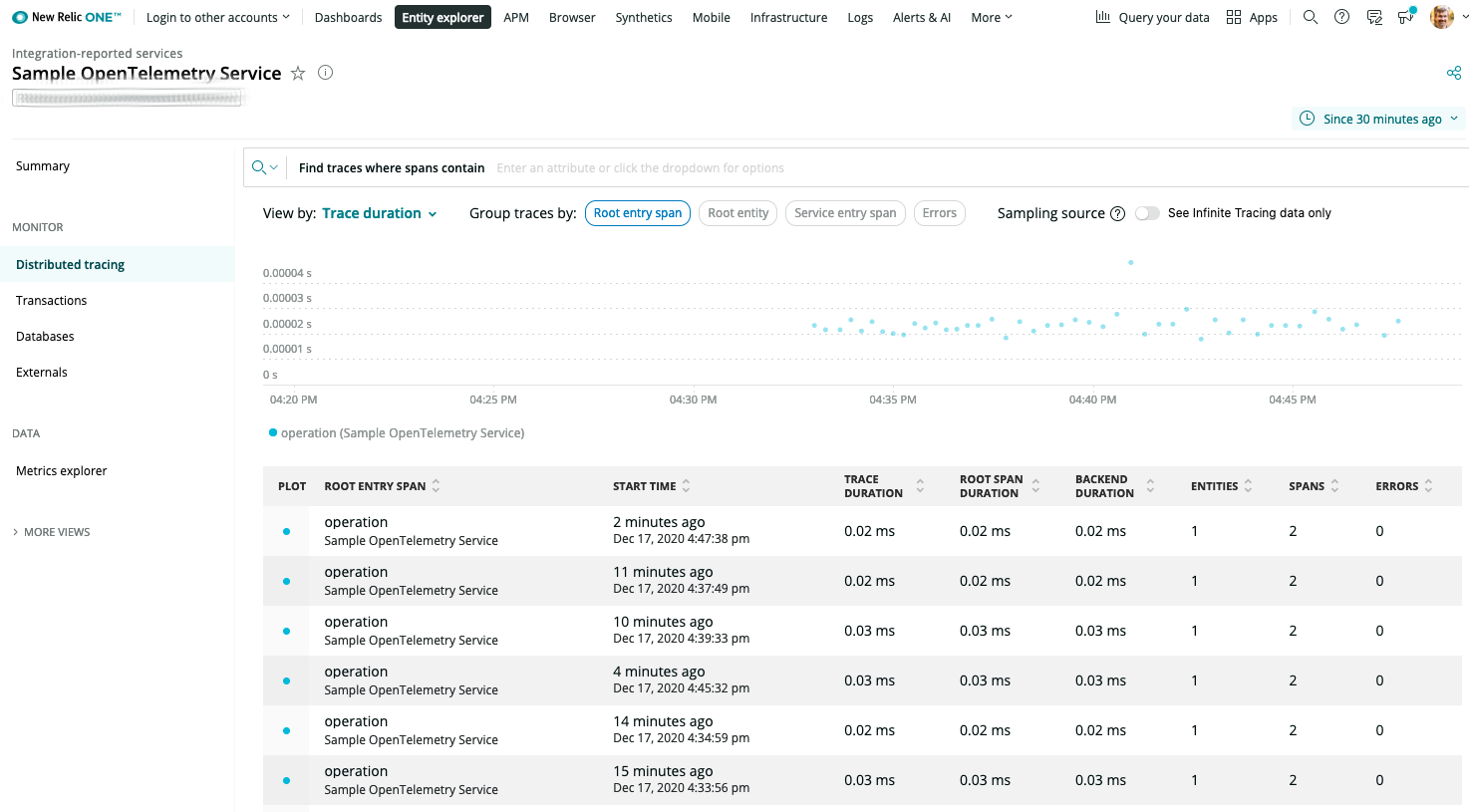 Image of Span Data in New Relic One