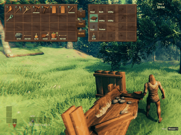Potions, food, arrows and a key dragged into the extra slots; the potion bar shows them and Alt + X drinks one
