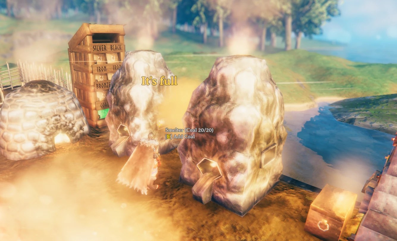 Shift + use fills the smelter to Coal 20/20 and stops there: "It's full"