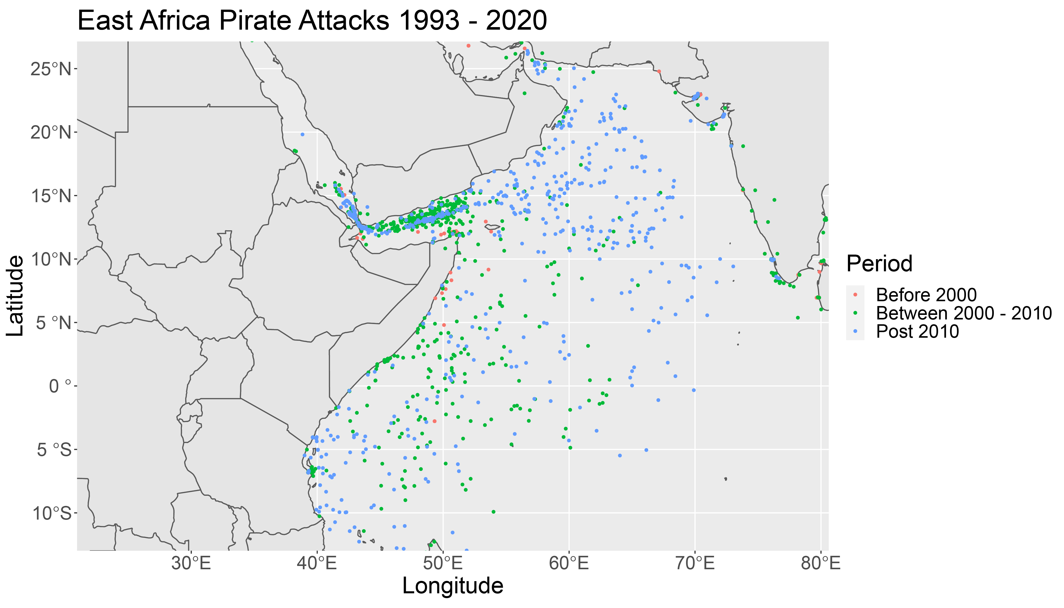 Pirate Attacks in East Africa 1993 - 2020.
