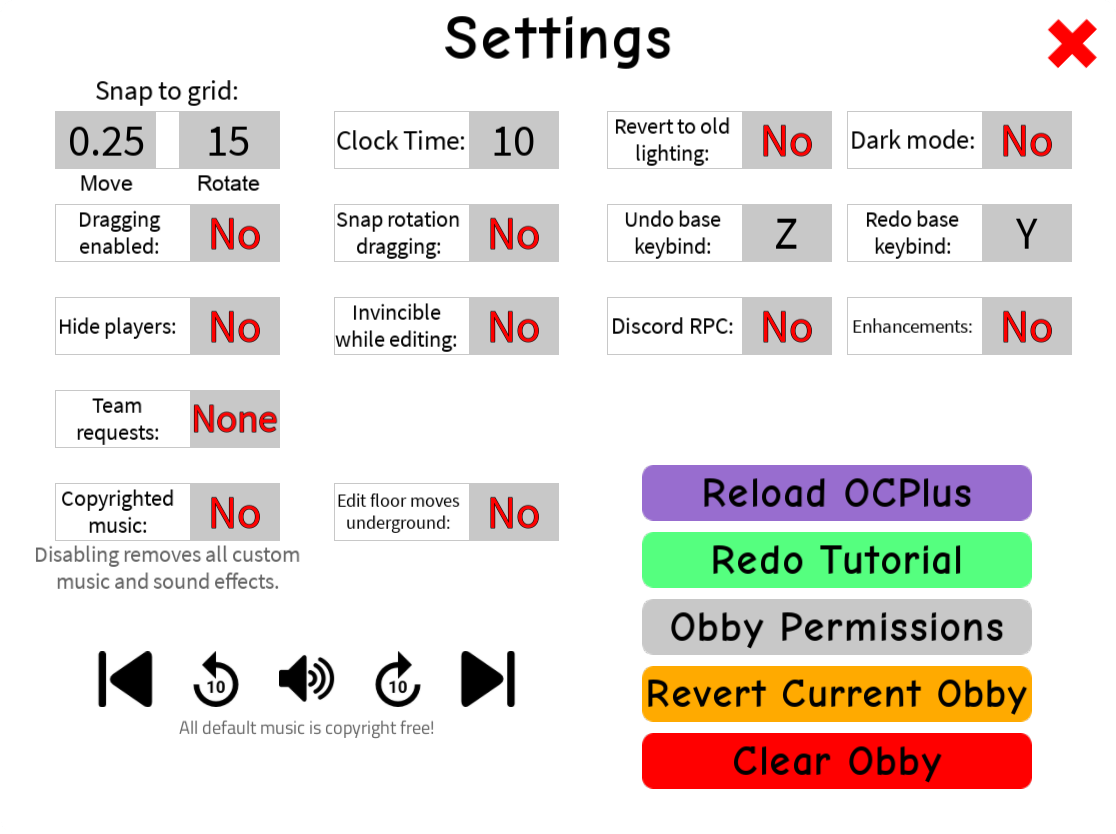 The Settings menu in version 0.3