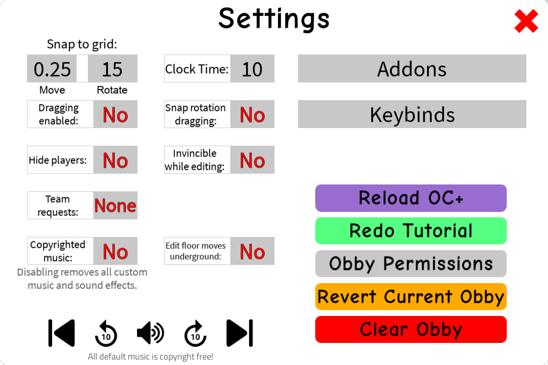 The Settings menu in version 0.9