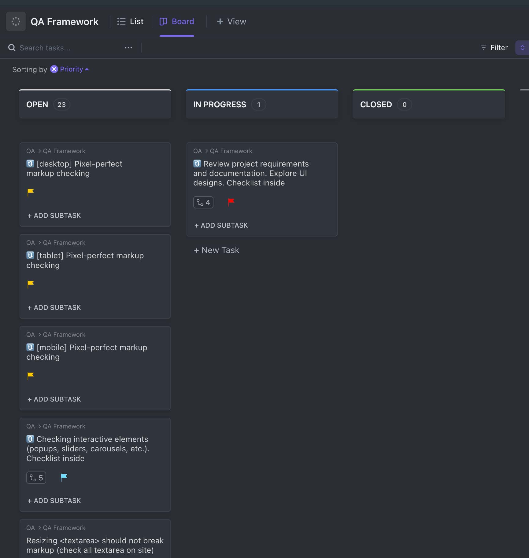 Kanban board in ClickUp