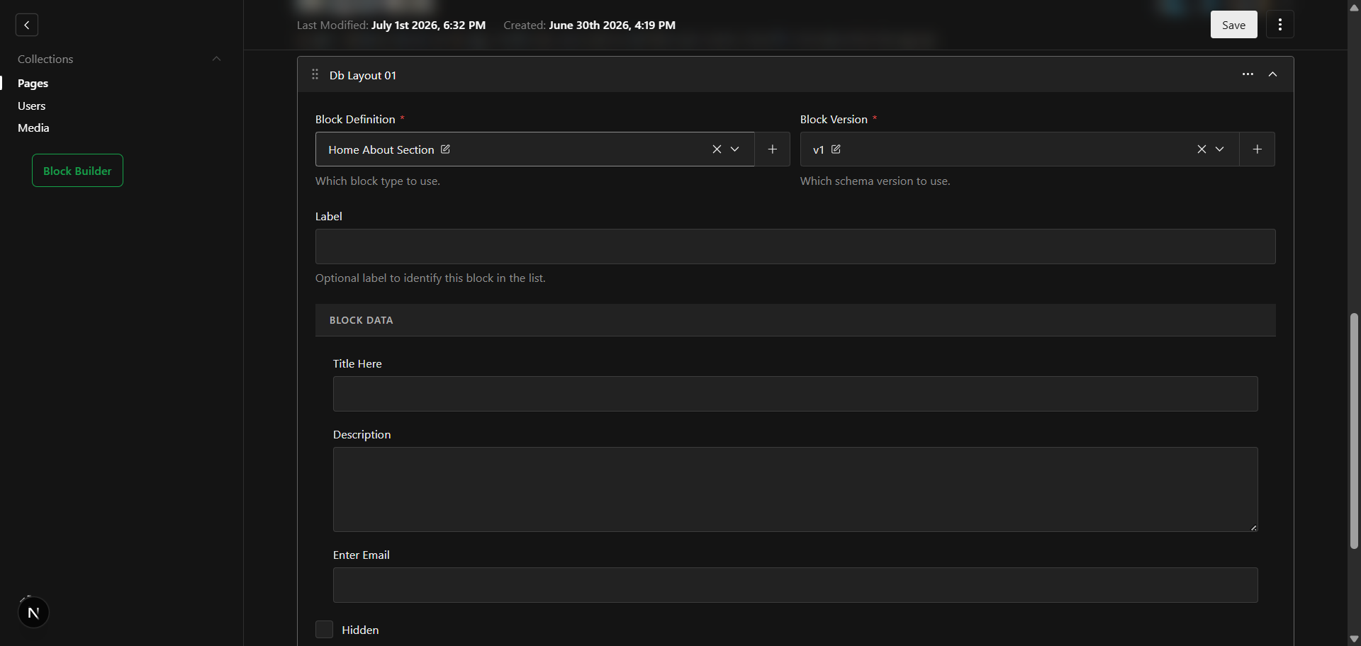 DB Layout tab on a collection