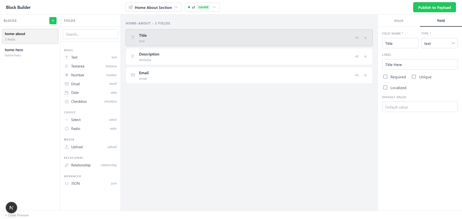 Schema builder field