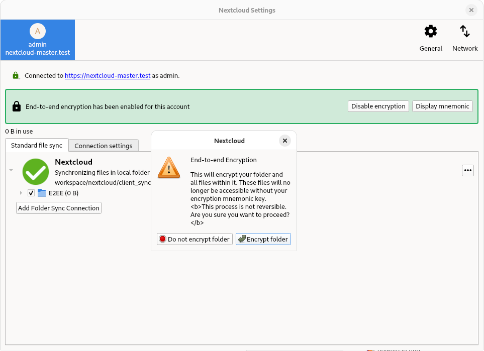 Encrypting a folder on the desktop client step 2