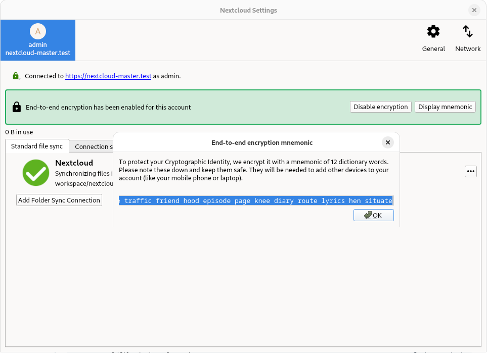 Displaying the mnemonic on the desktop client