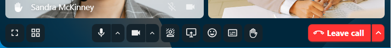 Talk active call bottom bar showing media controls and layout settings