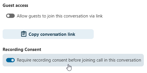 Talk admin settings for enabling recording consent requirement