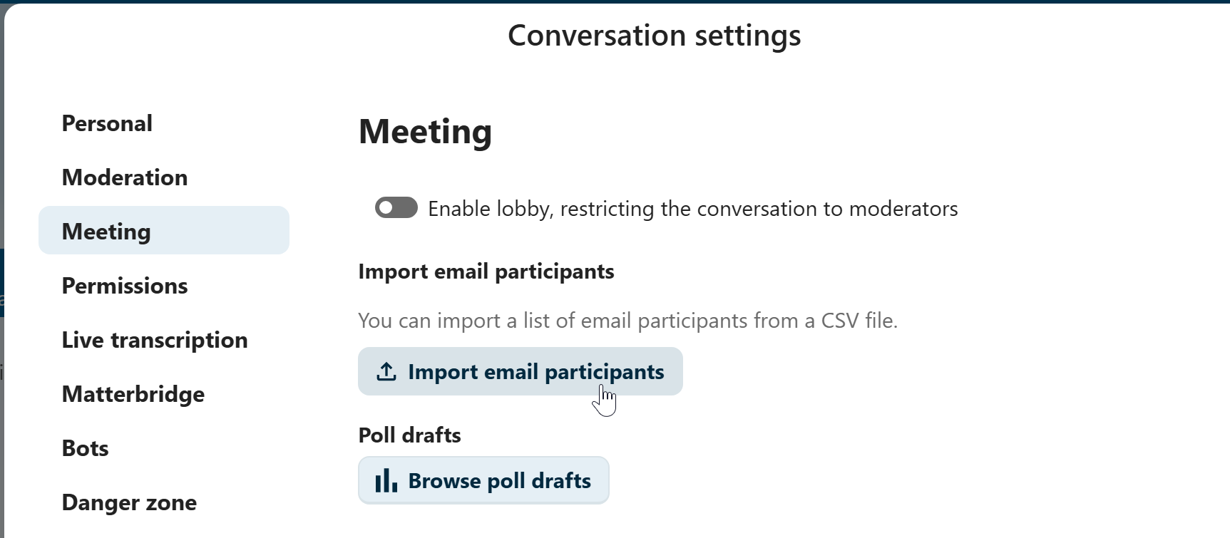 Talk bulk email invite option using a CSV file upload