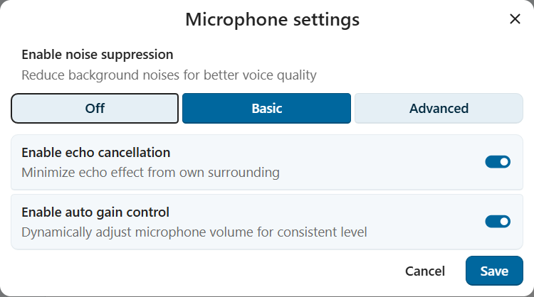 Talk Check devices dialog showing microphone options