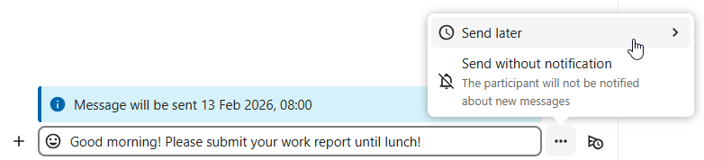 Talk message compose area with schedule send option