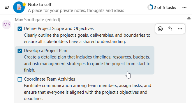 Talk note-to-self personal conversation for saving messages
