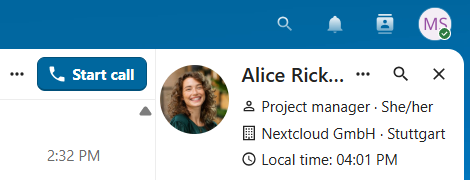 Talk right sidebar showing contact information for a one-to-one conversation