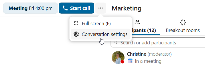 Talk conversation menu with Conversation settings option