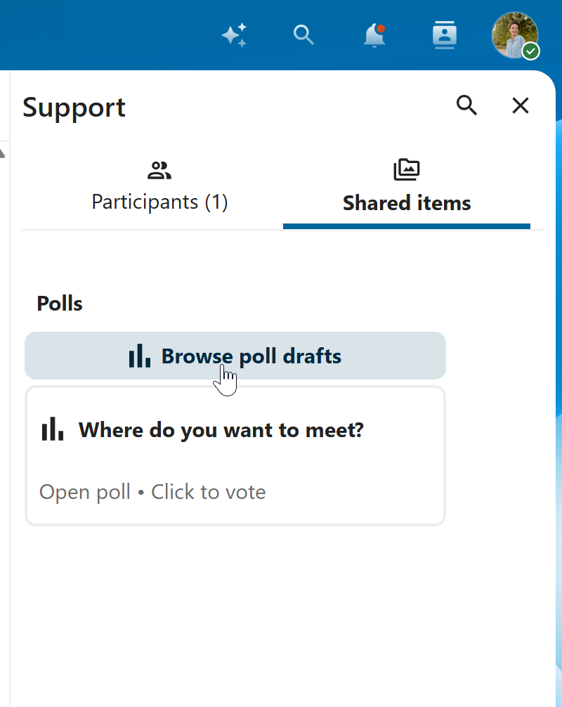 Talk shared items tab showing saved poll drafts