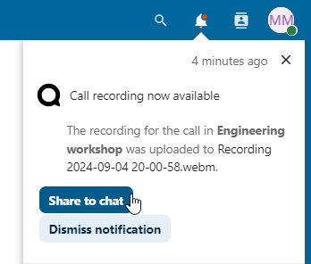 Talk notification that a call recording is ready to share