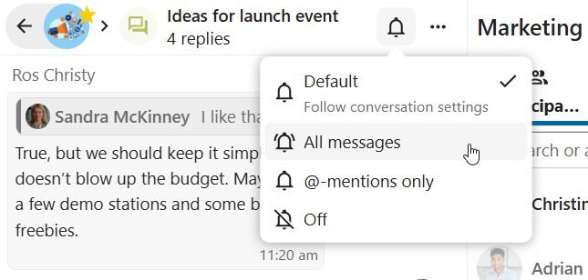Talk thread with notification subscription toggle