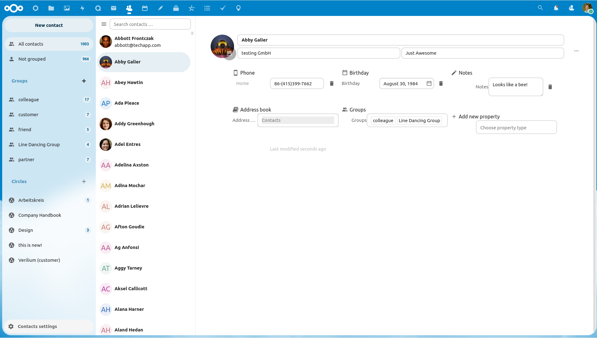 Nextcloud Contacts 截图