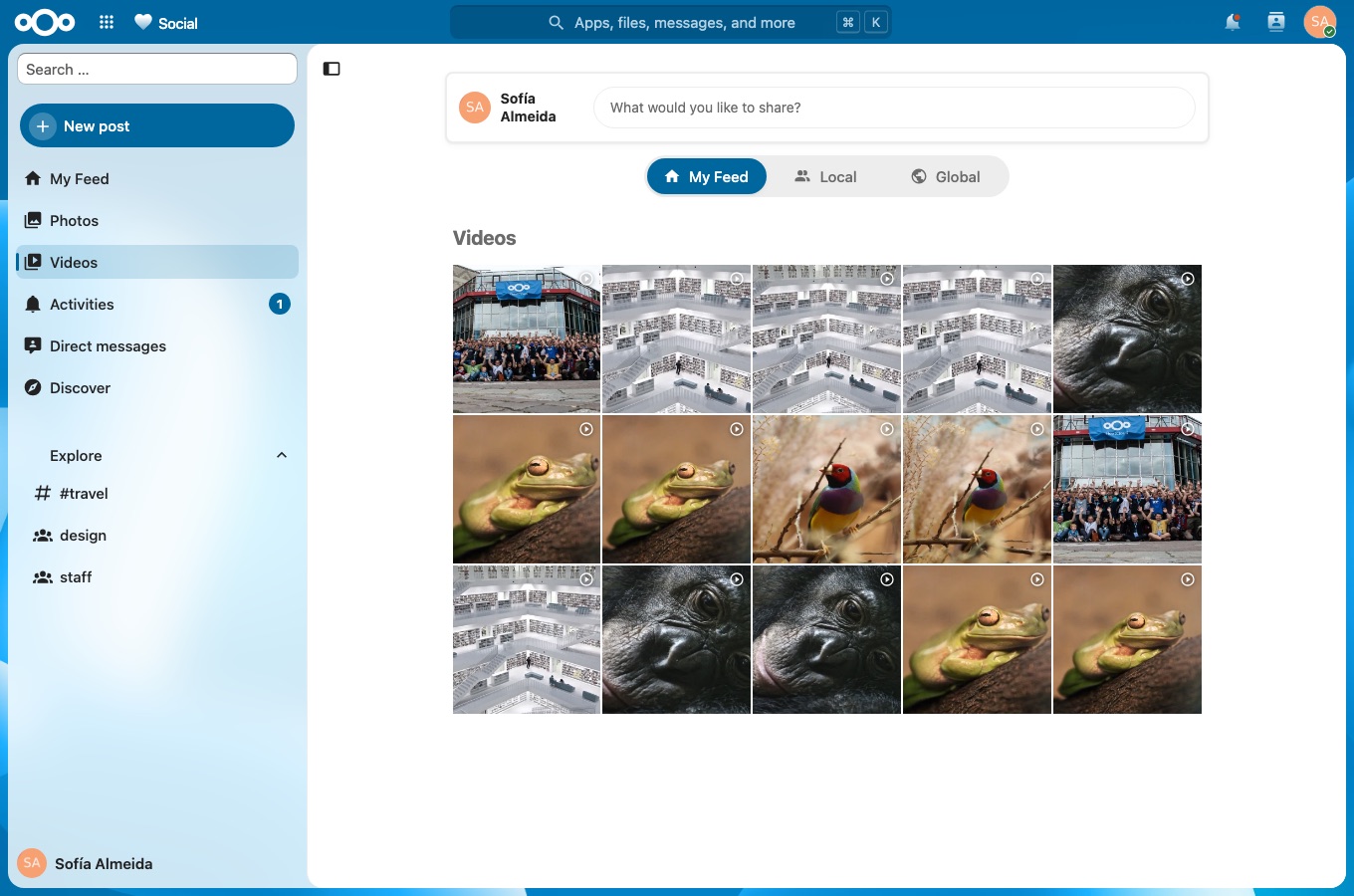 Videos, including federated PeerTube channels