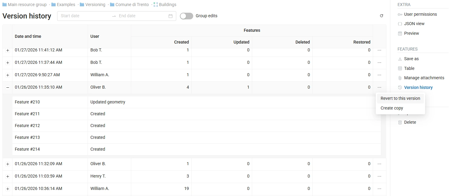 NextGIS Web Feature versioning