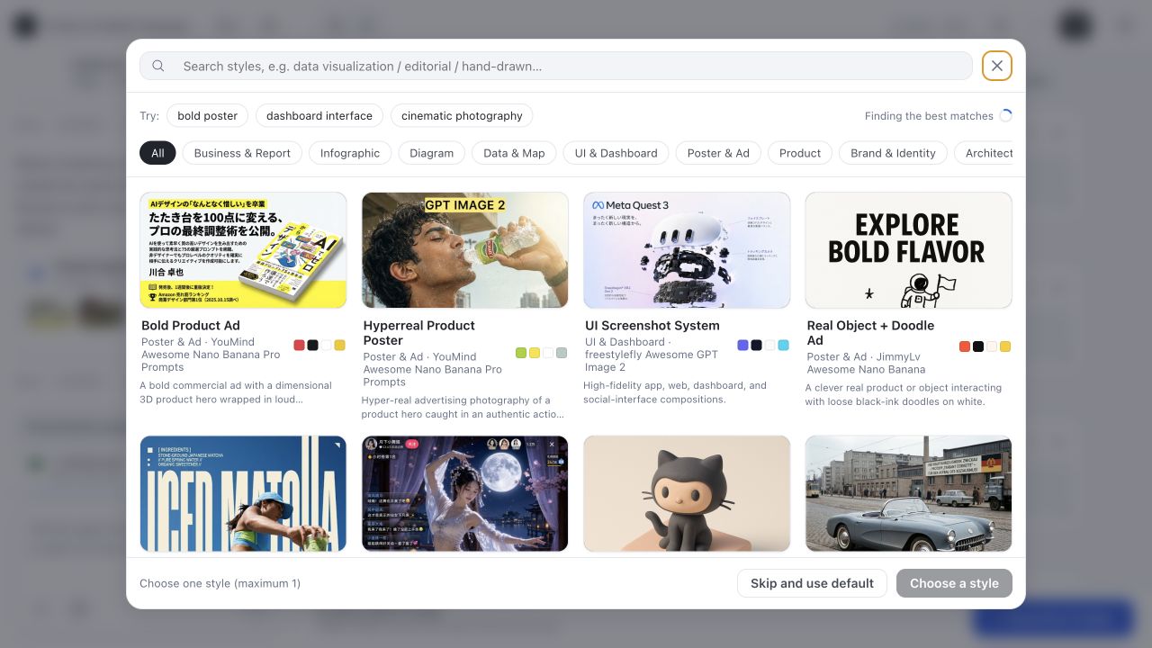 Ranked visual direction picker inside a Codex Slides project