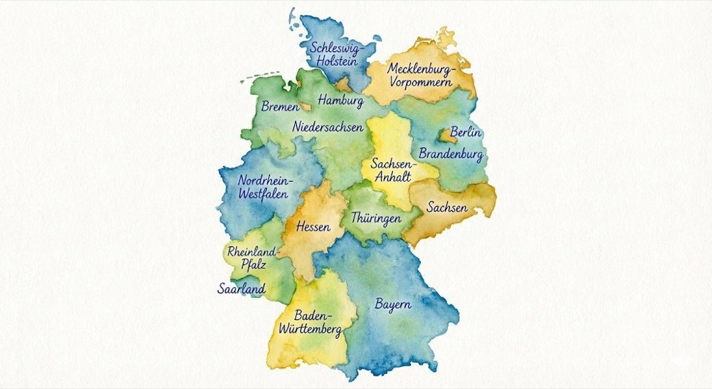 Watercolor annotated regional map