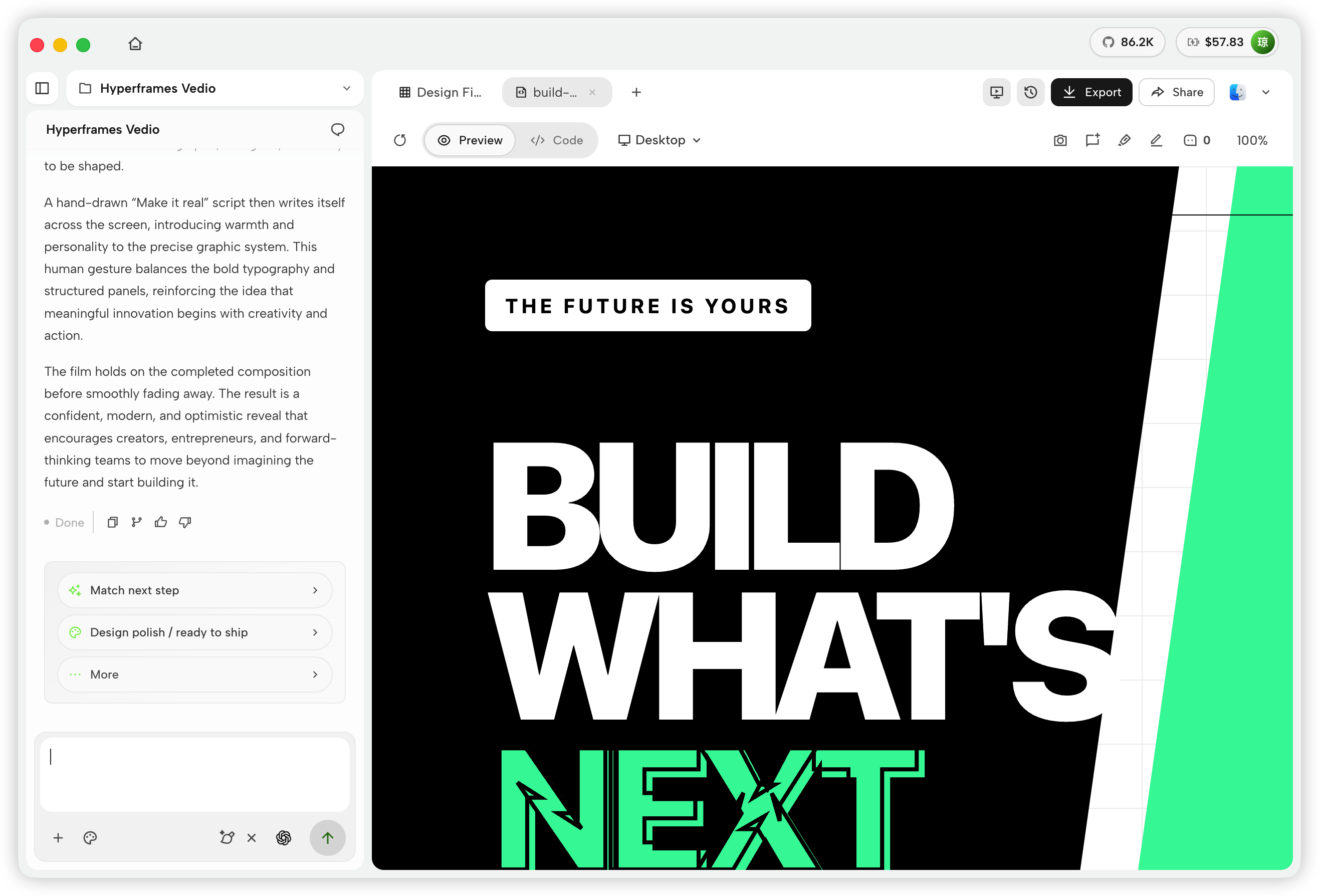 HyperFrame motion graphic preview in Open Design Studio