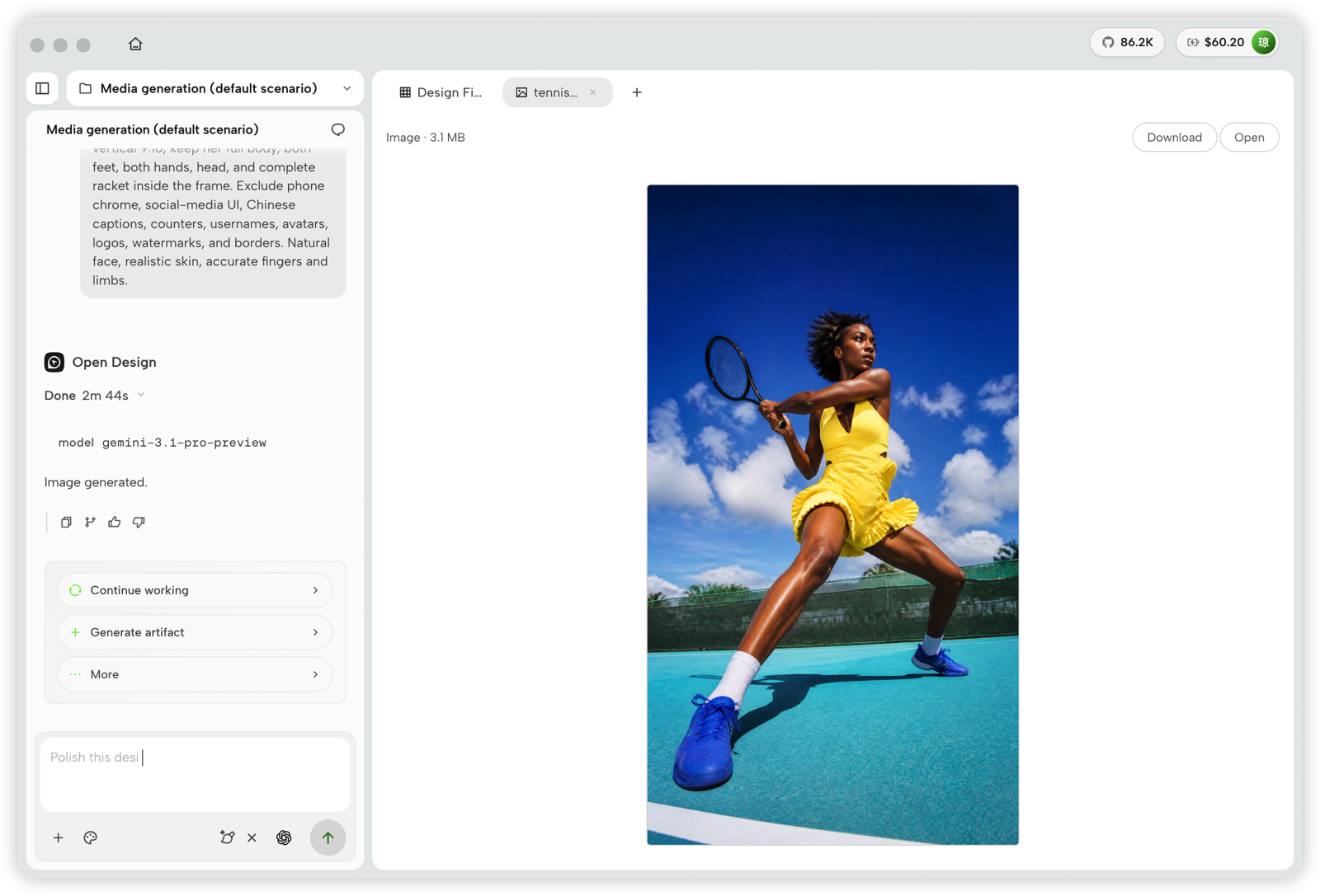 Generated image preview in OpenDesign Studio