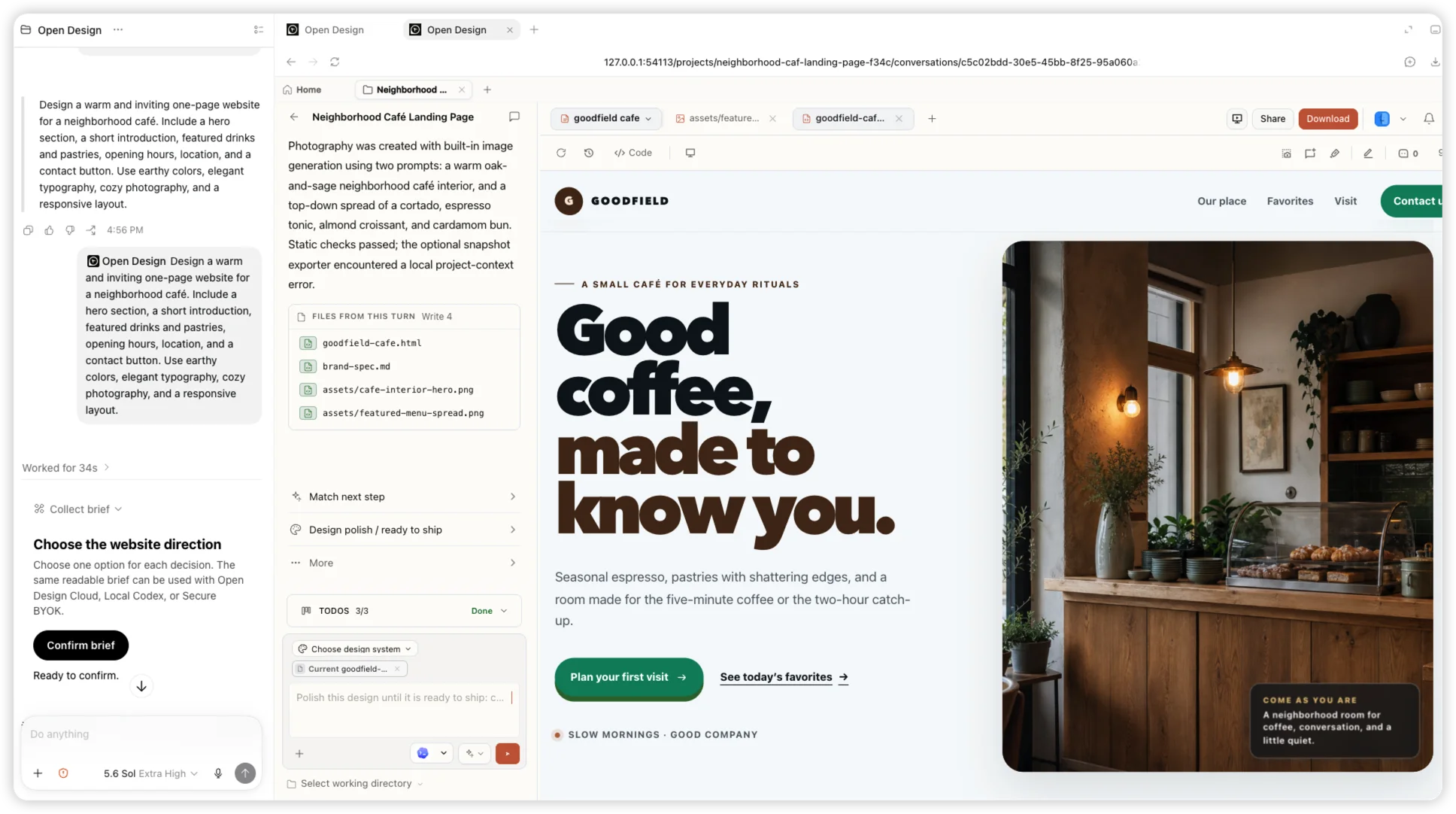 Real Open Design plugin workflow inside Codex
