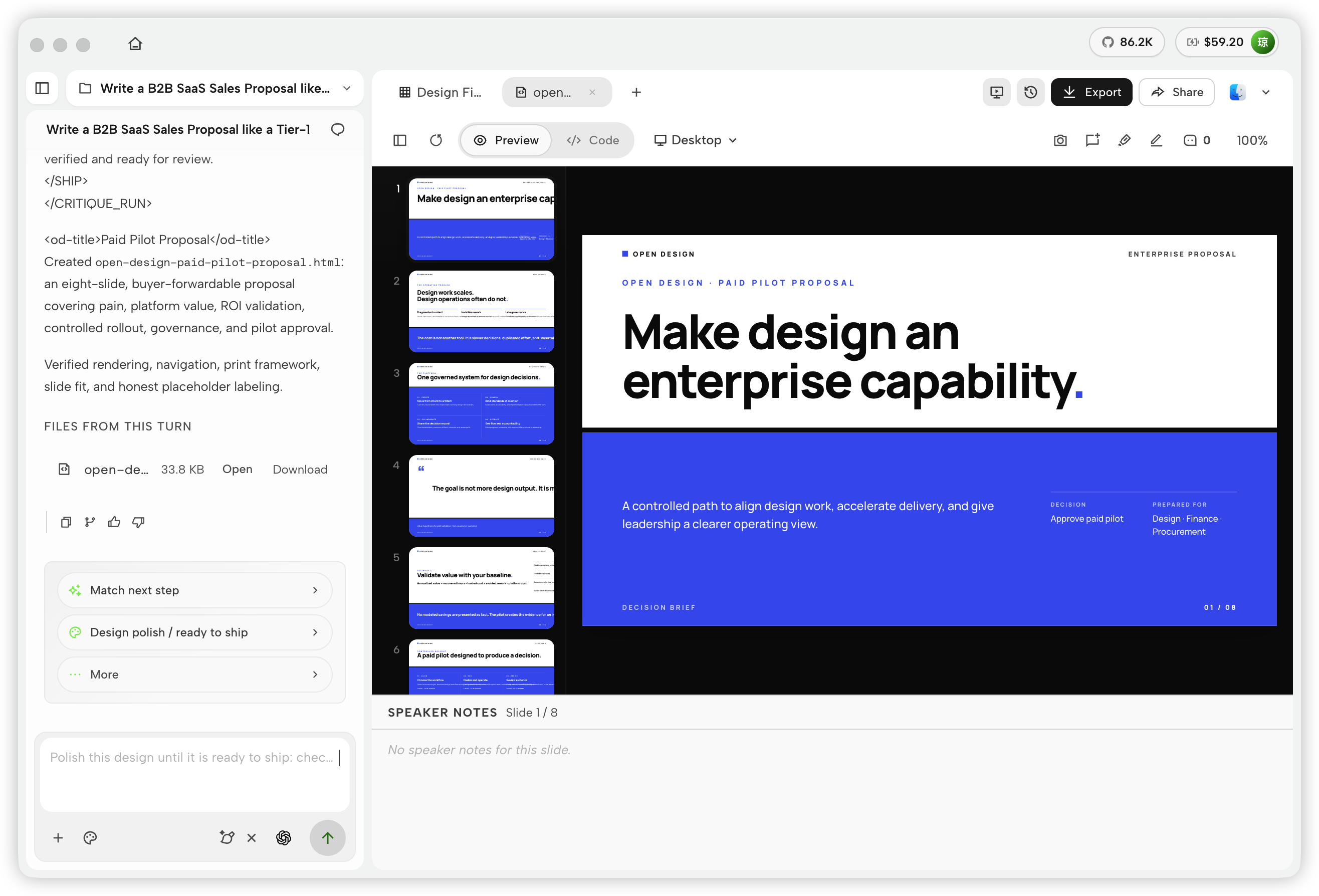 Multi-slide deck preview in Open Design Studio