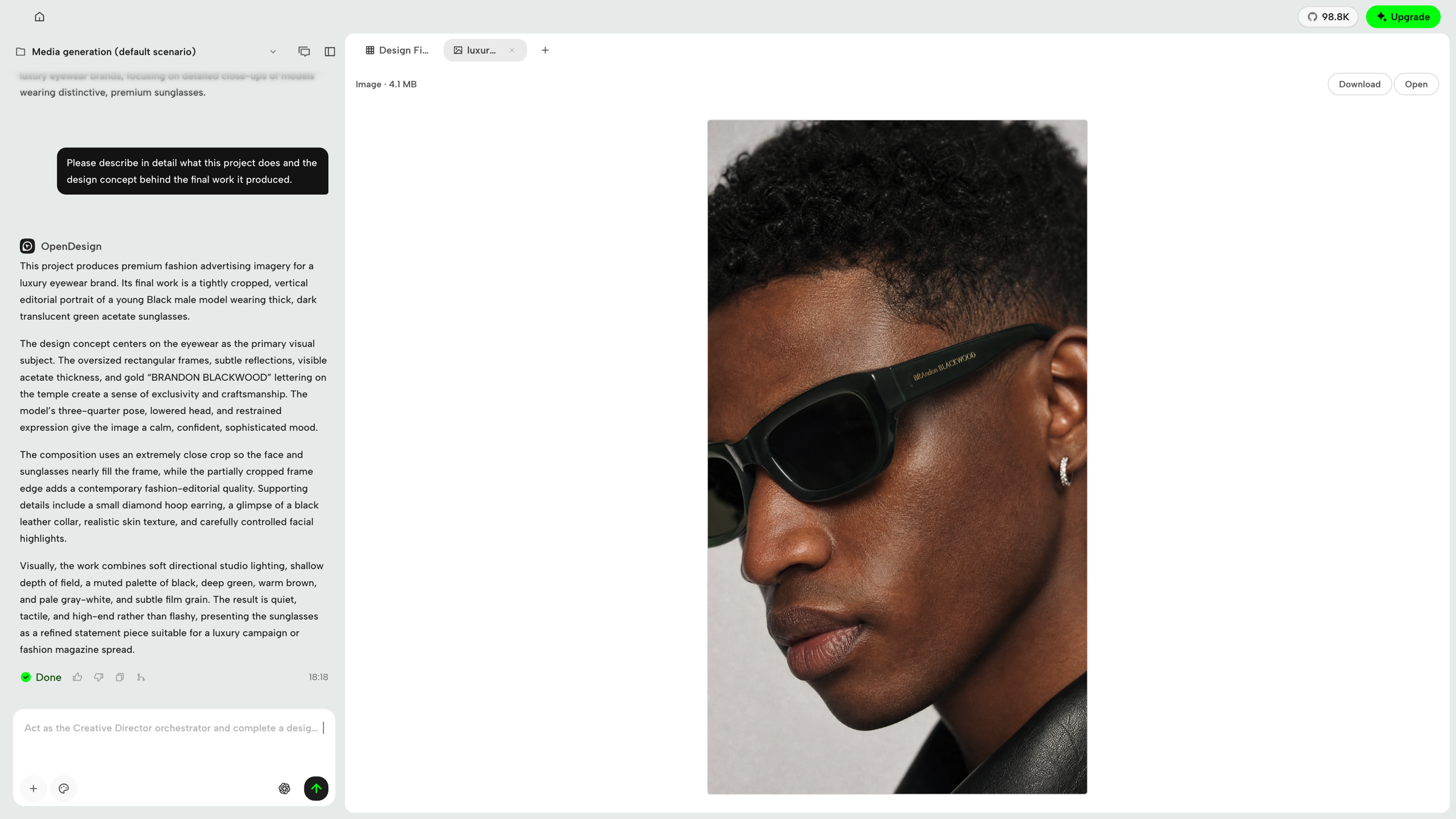 Generated fashion portrait preview in OpenDesign Studio