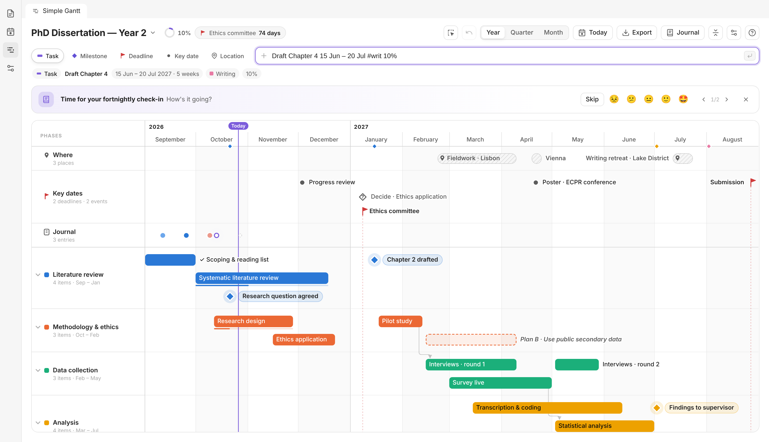 Simple Gantt - Obsidian Plugin