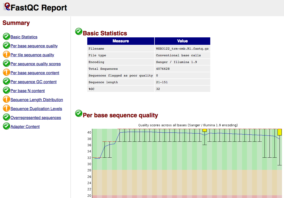 FastQC report