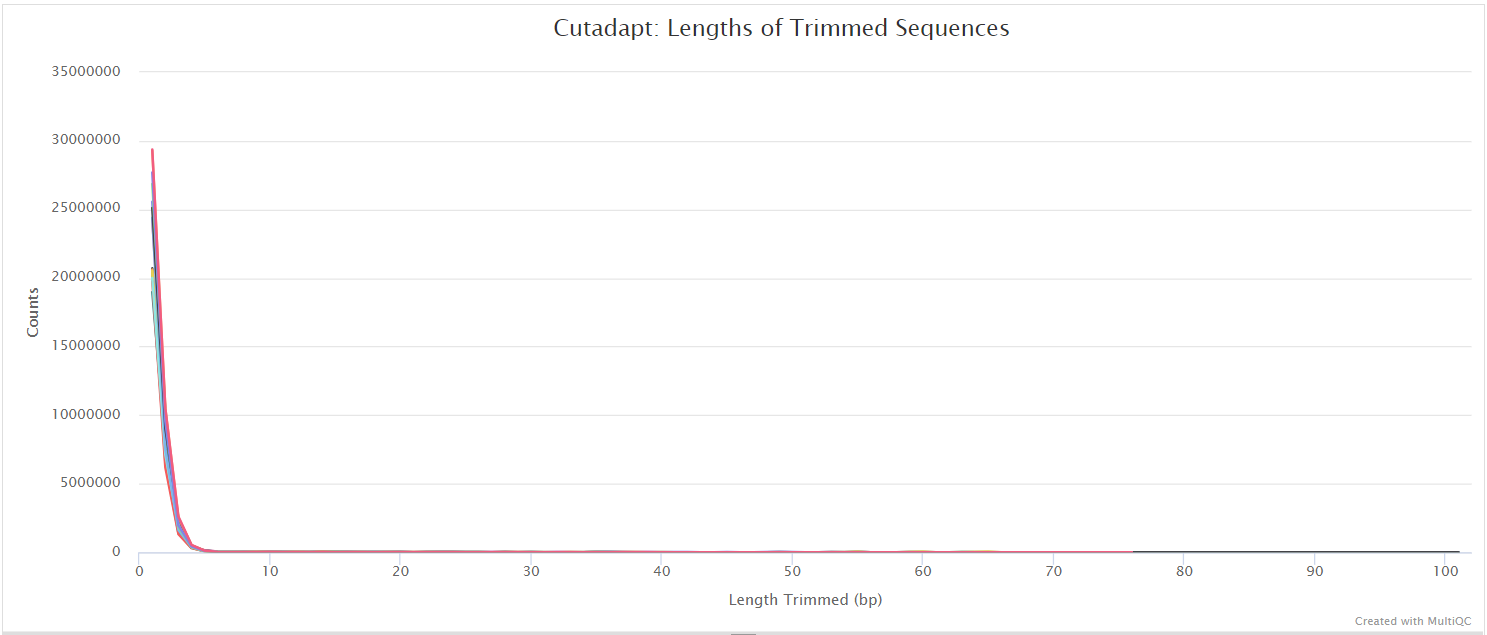 MultiQC - cutadapt trimmed sequence length plot