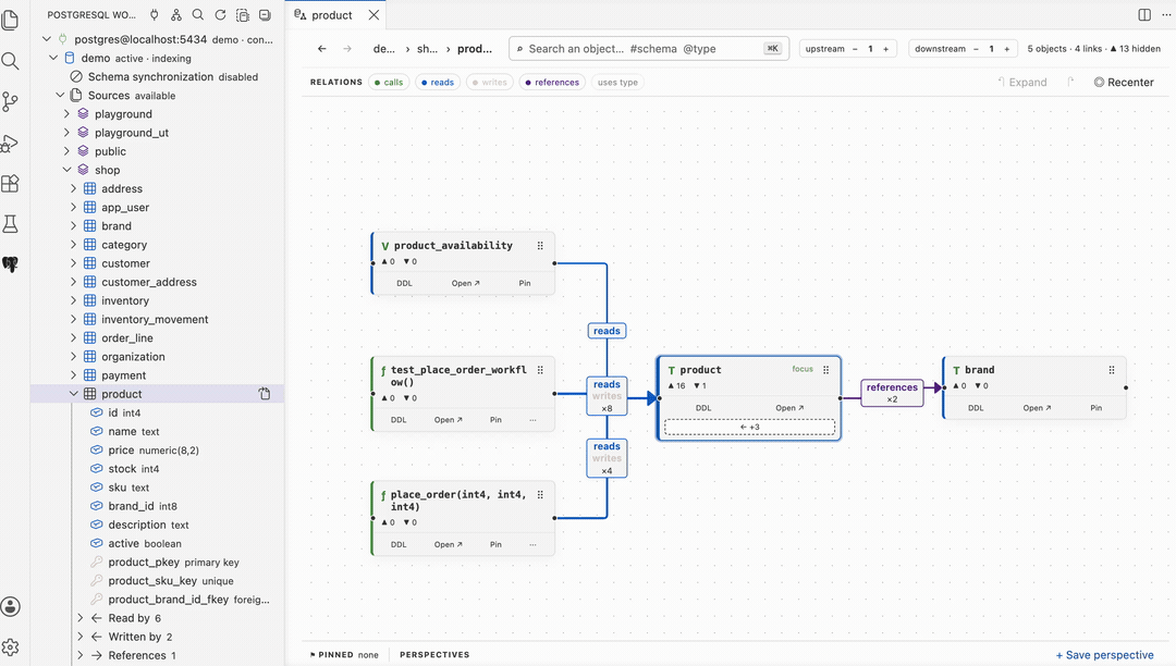 Expand and navigate the PostgreSQL architecture graph