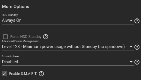 HDD standby settings
