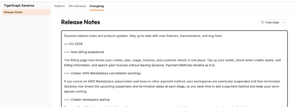 Savanna Changelog tab before the fix (unterminated example block)
